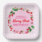 Strawberries Twin Sisters Joint Berry 1. Geburtsta Pappteller (Vorderseite)