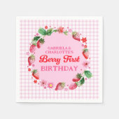 Strawberries Twin Sisters Joint Berry 1. Geburtsta Serviette (Vorderseite)