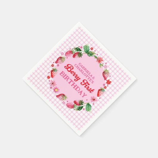 Strawberries Twin Sisters Joint Berry 1. Geburtsta Serviette (Ecke)