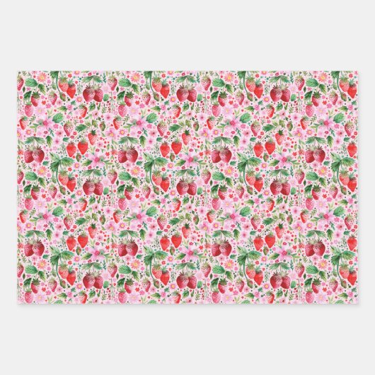 Strawberries und Rosa und Rot Gingham Geschenkpapier Set (Vorderseite)
