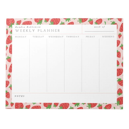 Strawberries Weekekly Planner Notepad Notizblock (Vorderseite)