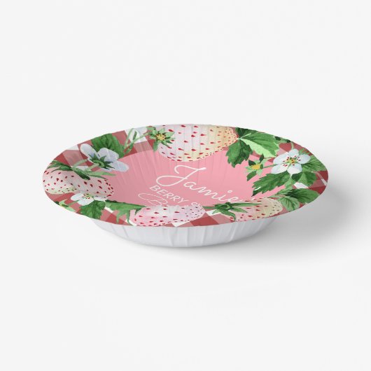 Strawberries zum ersten Geburtstag Kariert Pappteller (Gewinkelt)