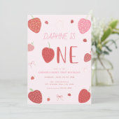 Strawberry 1. Berry Erster Geburtstag Einladung (Stehend Vorderseite)