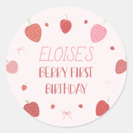 Strawberry 1. Berry Erster Geburtstag Runde Sticke Runder Aufkleber