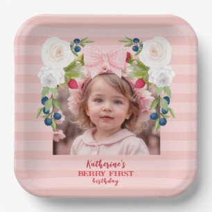 Strawberry 1. Berry Sweet Birthday Willkommenszeic Pappteller