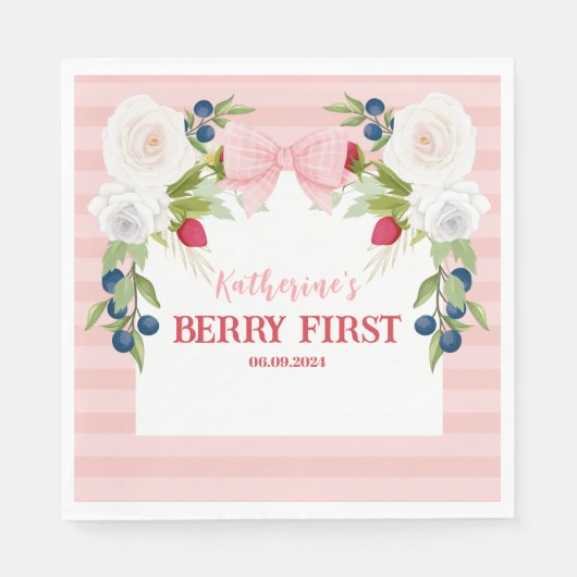 Strawberry 1. Berry Sweet Birthday Willkommenszeic Serviette (Vorderseite)