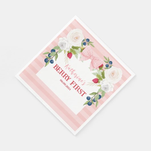 Strawberry 1. Berry Sweet Birthday Willkommenszeic Serviette (Ecke)