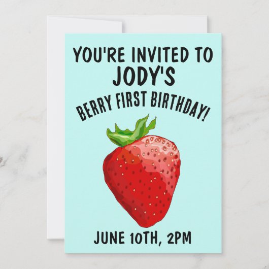 STRAWBERRY 1. BIRTHDAY AGE ONE, EINLADUNGEN (Vorderseite)