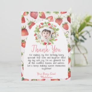 Strawberry 1. Foto Berry Erster Geburtstag Dankeskarte