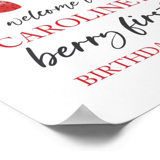 Strawberry 1. Geburtstag Begrüßungszeichen - Berry Poster (Ecke)