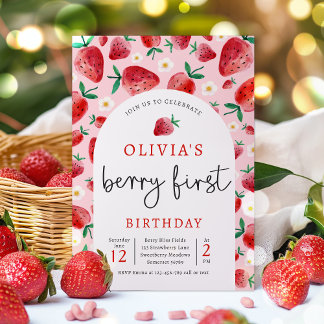 Strawberry 1. Geburtstag Berry erste Geburtstagspa Einladung