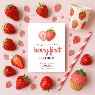 Strawberry 1. Geburtstag Berry erste Geburtstagspa Einladung