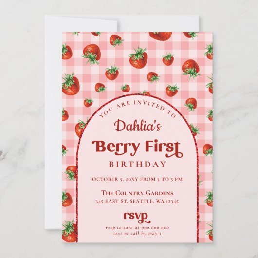 Strawberry 1. Geburtstag Berry Erster Geburtstag Einladung (Vorderseite)