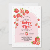 Strawberry 1. Geburtstag Berry Erstes Foto Party Einladung (Vorderseite)