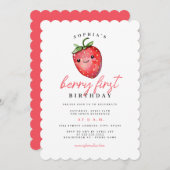 Strawberry 1. Geburtstag Berry First Einladung (Vorne/Hinten)