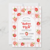 Strawberry 1. Geburtstag | Berry First Girl Party Einladung (Vorderseite)