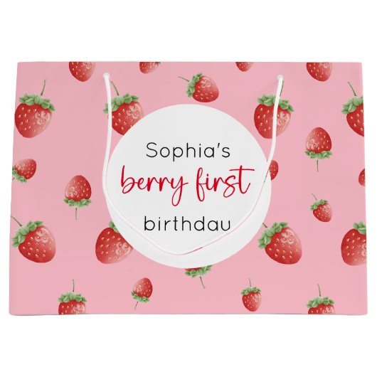 Strawberry 1. Geburtstag Berry First Große Geschenktüte (Vorderseite)