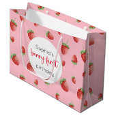 Strawberry 1. Geburtstag Berry First Große Geschenktüte (Vorderseite Schrägansicht)