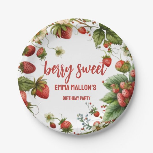 Strawberry 1. Geburtstag Berry First Pappteller (Vorderseite)