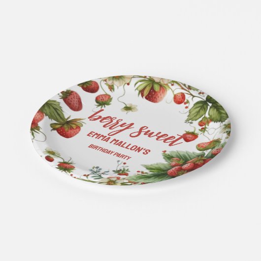 Strawberry 1. Geburtstag Berry First Pappteller (Schrägansicht)