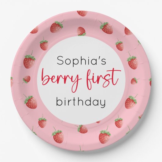 Strawberry 1. Geburtstag Berry First Pappteller (Vorderseite)