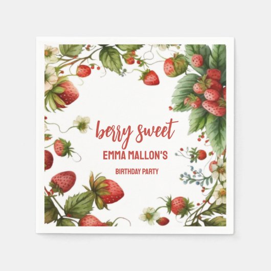 Strawberry 1. Geburtstag Berry First Serviette (Vorderseite)