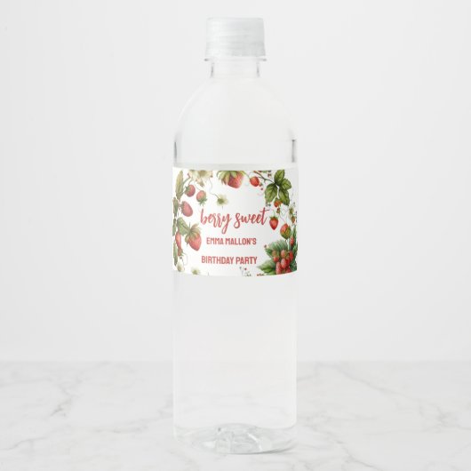 Strawberry 1. Geburtstag Berry First Wasserflaschenetikett (Vorderseite)