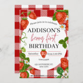Strawberry 1. Geburtstag Berry Sweet Einladung (Vorne/Hinten)