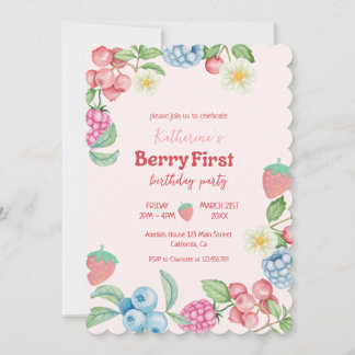 Strawberry 1. Geburtstag Berry Sweet Pink Geburtst Einladung