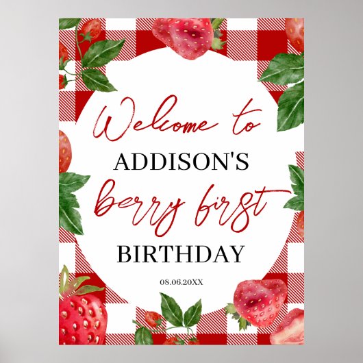 Strawberry 1. Geburtstag Berry Sweet Poster (Vorne)