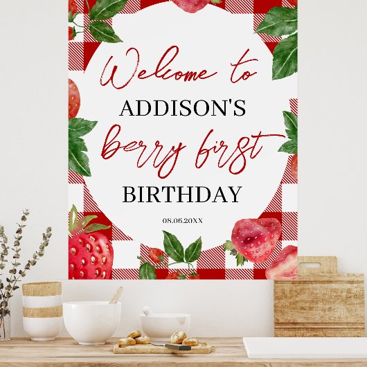 Strawberry 1. Geburtstag Berry Sweet Poster (Küche)