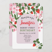 Strawberry 1. Geburtstag Einladung (Vorne/Hinten)