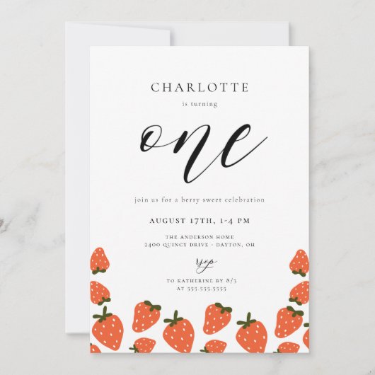 Strawberry 1. Geburtstag Einladung (Vorderseite)