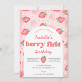 Strawberry 1. Geburtstag Einladung Berry First Swe (Vorderseite)