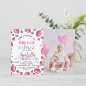 Strawberry 1. Geburtstag Einladung Berry Sweet (Stehend Vorderseite)