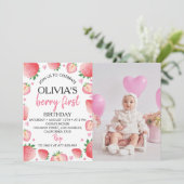 Strawberry 1. Geburtstag Einladung Berry Sweet (Stehend Vorderseite)