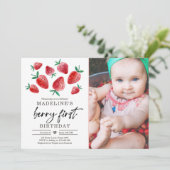 Strawberry 1. Geburtstag Einladung First Berry Swe (Stehend Vorderseite)