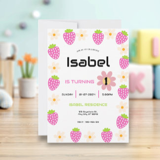 Strawberry 1. Geburtstag Einladung First Berry Swe
