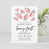 Strawberry 1. Geburtstag Einladung First Berry Swe (Stehend Vorderseite)