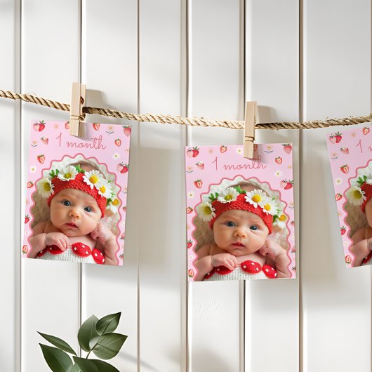 Strawberry 1. Geburtstag Foto Meilenstein-Banner Einladung