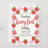 Strawberry 1. Geburtstag Party Berry Einladung (Vorderseite)