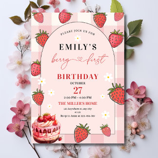 Strawberry 1. Geburtstag Party Berry Erster Geburt Einladung