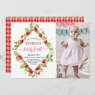 Strawberry 1. Geburtstag Party Berry Erstes Foto Einladung