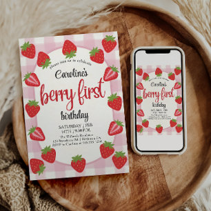 Strawberry 1. Geburtstag Party Berry Erstes Foto Einladung