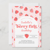 Strawberry 1. Geburtstag Party Berry Erstes Foto Einladung (Vorderseite)
