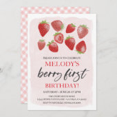 Strawberry 1. Geburtstag Party - Berry First Einla Einladung (Vorne/Hinten)
