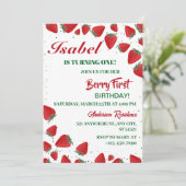 Strawberry 1. Geburtstag Party Berry First Einladung (Stehend Vorderseite)