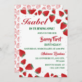 Strawberry 1. Geburtstag Party Berry First Einladung (Vorne/Hinten)