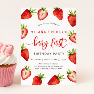 Strawberry 1. Geburtstag Party | Berry First Einladung