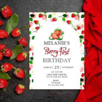 Strawberry 1. Geburtstag Party | Berry First Einladung
